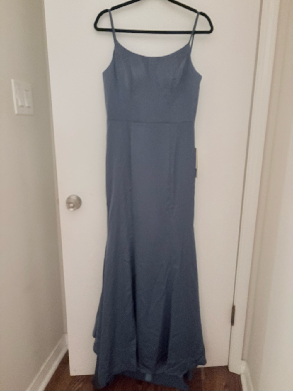 Satin Slate Blue Spaghetti-Strap Maxi Dress